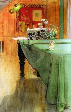 Brita Vid Pianot Brita al piano 1908 Carl Larsson Impresionismo Flores Pinturas al óleo